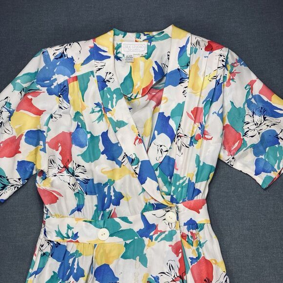 SILK STUDIO For Petites Maxi Dress 12 Vintage Tropical Floral 80s Coastal Summer - Picture 2 of 16